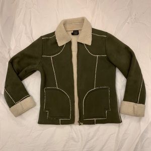 70s style olive green faux shearling jacket